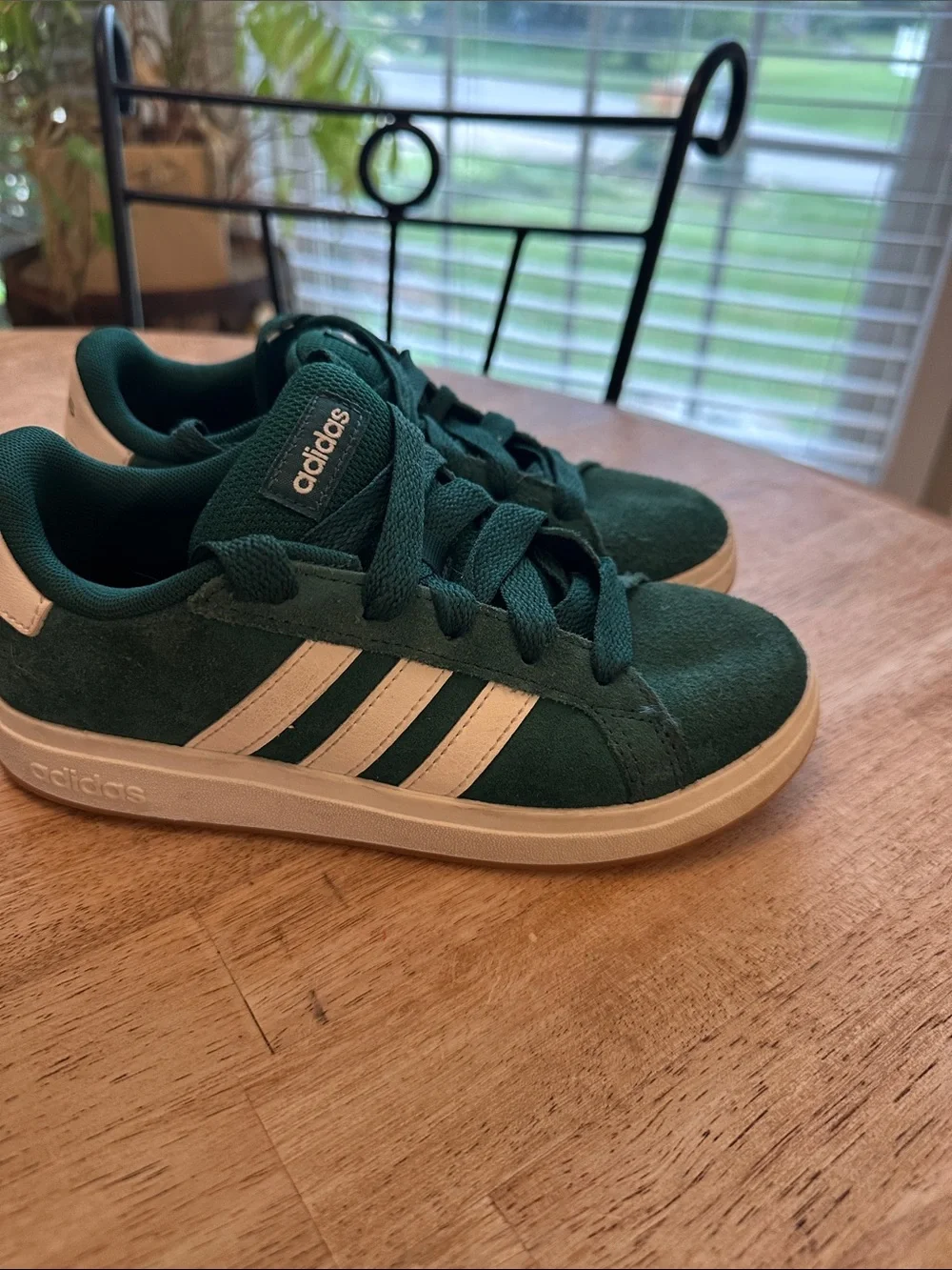 adidas Dark Green Suede Sneakers with Cream Stripes